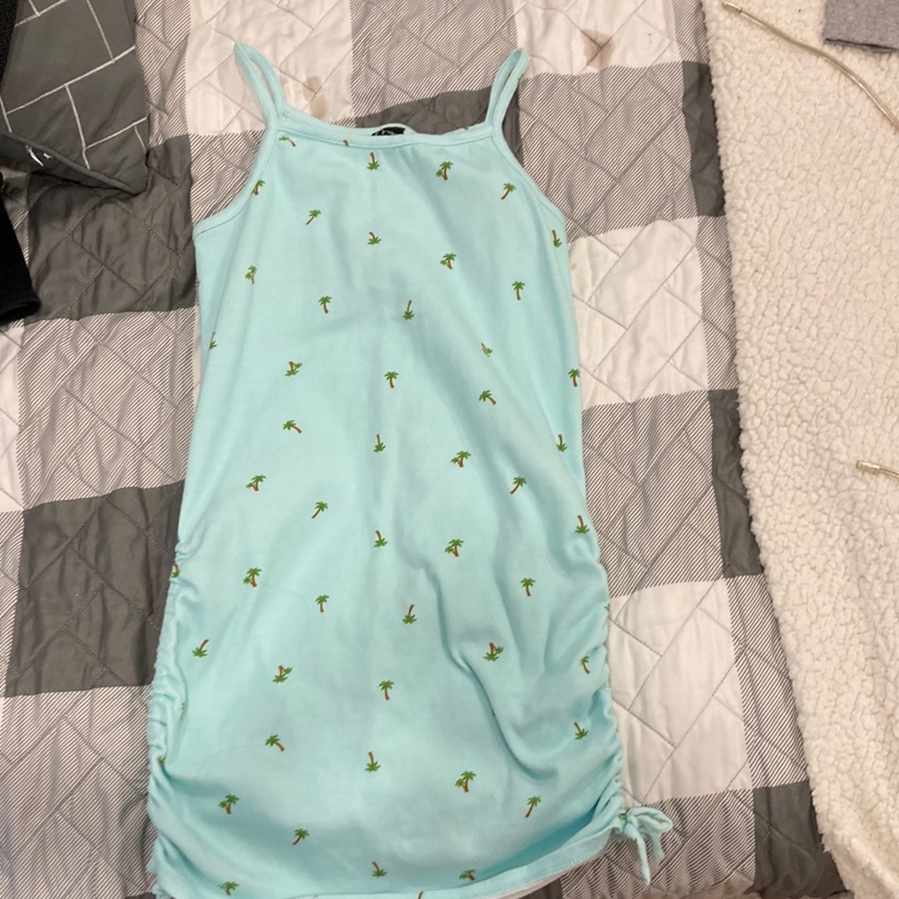 Teal dress with palm trees